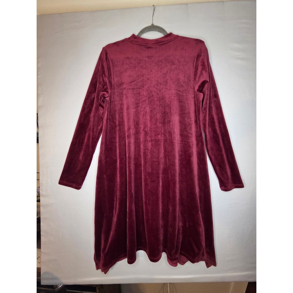 J. Jill Pure Jill Bordeaux Long Sleeve Velour Dipped Hem Shift Dress Small